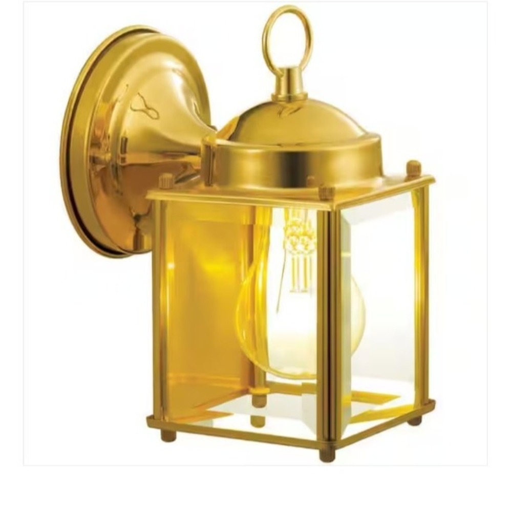 Hampton Bay 7.7 in. 1 Light Polished Brass Outdoor Wall Lantern Sconce